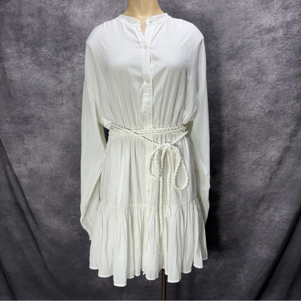 A.L.C. White Long Sleeve Dress with Rope Belt